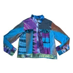 Sacred Threads Tie Dye Button Up Collared Jacket SZ S/M Boho Hippie Topper